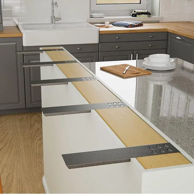 Alt view image 5 of 6 - LX2.5 Heavy Duty Knee Wall Support Bracket - 3 Pack, 16" L x 2.5" W, 3/8" Thick, Floating Bracket for Quz/Granite/Wood/Concrete Countertops, Screws Included