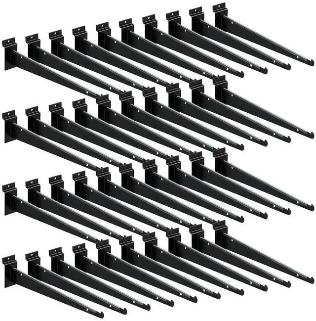 Main image of 36pcs 12 Inch Slatwall Shelf, Heavy Duty Slat Wall Shelf Brackets with Lip Floating Slatwall Accessories for Garage Slat Panels Shelving Display (Black)