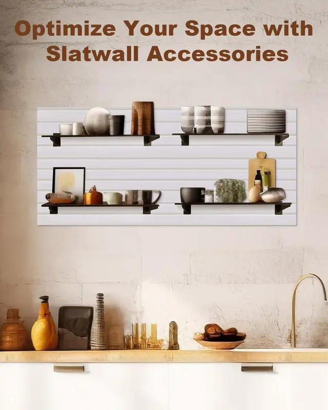 Alt view image 4 of 7 - 36pcs 12 Inch Slatwall Shelf, Heavy Duty Slat Wall Shelf Brackets with Lip Floating Slatwall Accessories for Garage Slat Panels Shelving Display (Black)