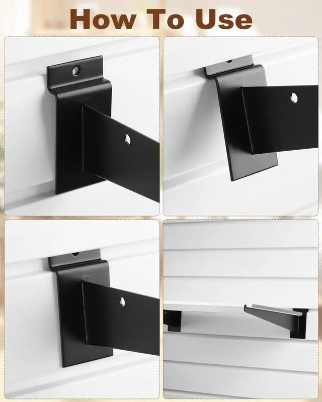 Alt view image 5 of 7 - 36pcs 12 Inch Slatwall Shelf, Heavy Duty Slat Wall Shelf Brackets with Lip Floating Slatwall Accessories for Garage Slat Panels Shelving Display (Black)