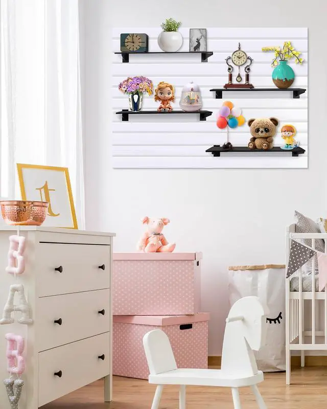 Alt view image 6 of 7 - 36pcs 12 Inch Slatwall Shelf, Heavy Duty Slat Wall Shelf Brackets with Lip Floating Slatwall Accessories for Garage Slat Panels Shelving Display (Black)