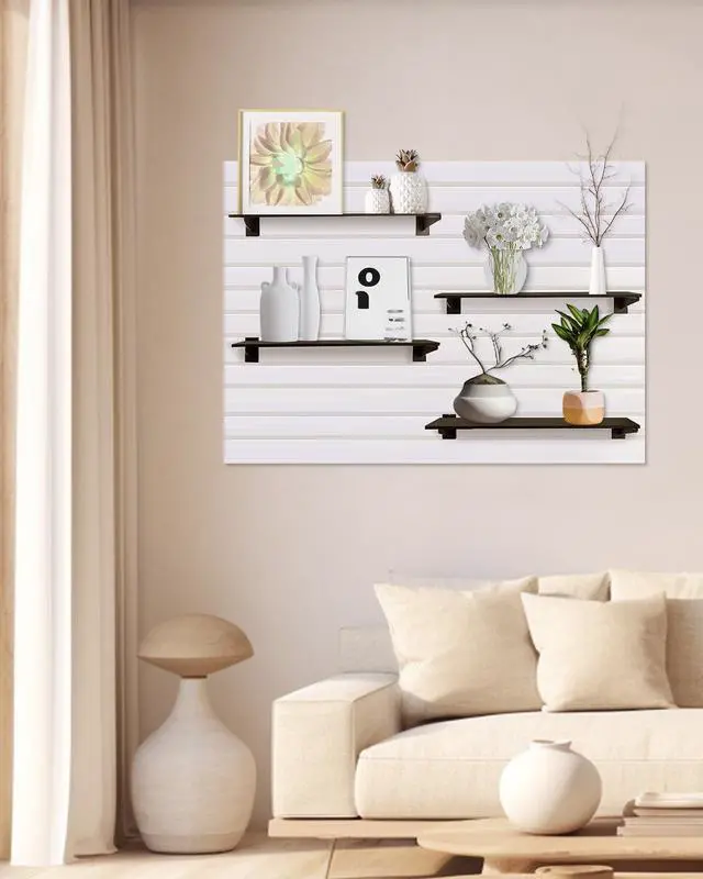 Alt view image 7 of 7 - 36pcs 12 Inch Slatwall Shelf, Heavy Duty Slat Wall Shelf Brackets with Lip Floating Slatwall Accessories for Garage Slat Panels Shelving Display (Black)