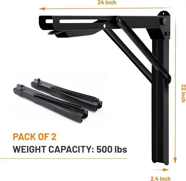 Alt view image 2 of 7 - 24inch Folding Shelf Brackets Garage Heavy Duty Steel Max Load 500lb Floating Wall Mounted Collapsible Shelf Bracket Space Saving (Pack of 2, No Board)