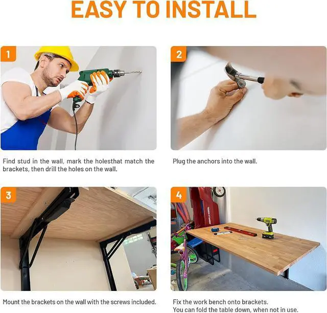 Alt view image 7 of 7 - 24inch Folding Shelf Brackets Garage Heavy Duty Steel Max Load 500lb Floating Wall Mounted Collapsible Shelf Bracket Space Saving (Pack of 2, No Board)