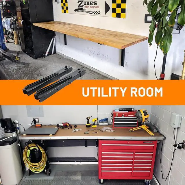 Alt view image 5 of 7 - 24inch Folding Shelf Brackets Garage Heavy Duty Steel Max Load 500lb Floating Wall Mounted Collapsible Shelf Bracket Space Saving (Pack of 2, No Board)