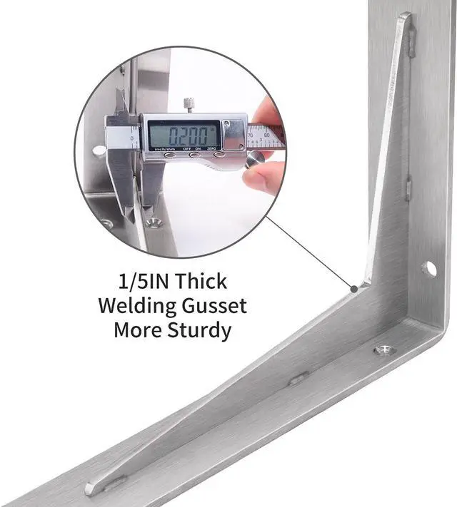 Alt view image 7 of 7 - Shelf Bracket Heavy Duty 14x8x2 in, 1/5IN Extra Thick Solid L Brackets Stainless Steel Countertop Bar Top Support Brackets Wall Mounted, Includes Hardware, 2 Pack