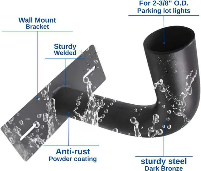 Alt view image 4 of 5 - Wall Mount Bracket with 2-3/8"O.D., Heavy Duty Steel Parking Lot Light Mounted Extension Arm J Shape Sturdy Welded Mounting Bracket for Outdoor Street Slip Fit Shoebox Lights