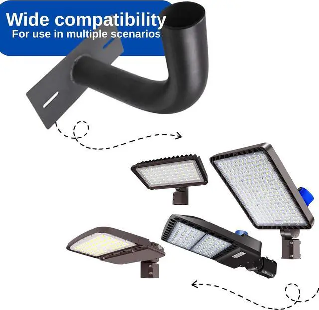 Alt view image 5 of 5 - Wall Mount Bracket with 2-3/8"O.D., Heavy Duty Steel Parking Lot Light Mounted Extension Arm J Shape Sturdy Welded Mounting Bracket for Outdoor Street Slip Fit Shoebox Lights