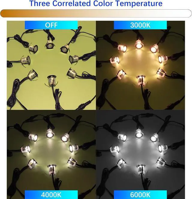 Alt view image 2 of 7 - LED Outdoor Deck Lights, 30mm 3CCT Low Voltage 12V, 16 Pack Black IP65 Waterproof, Electric Wired Mini Recessed Under Landscape Lighting for Yard Stair Step Floor Riser