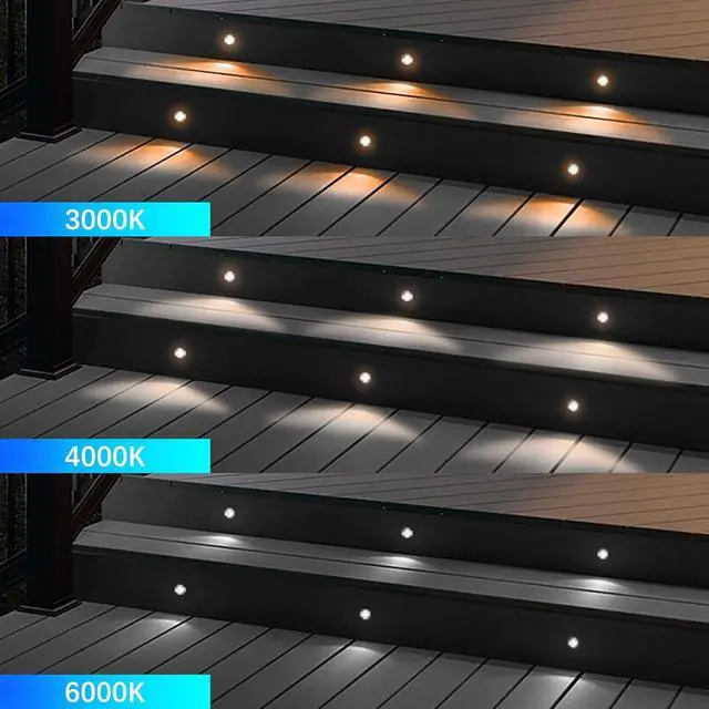 Alt view image 7 of 7 - LED Outdoor Deck Lights, 30mm 3CCT Low Voltage 12V, 16 Pack Black IP65 Waterproof, Electric Wired Mini Recessed Under Landscape Lighting for Yard Stair Step Floor Riser