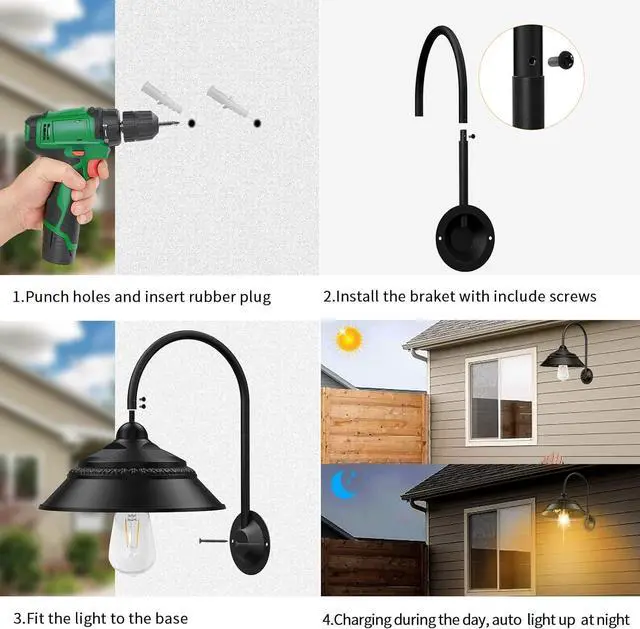 Alt view image 7 of 7 - 2 Pack Solar Barn Light, Solar Wall Sconce Light Outdoor with 3 Lighting Modes & Motion Sensor, Waterproof Farmhouse Light Outdoor for Chicken Coop Garage Shed