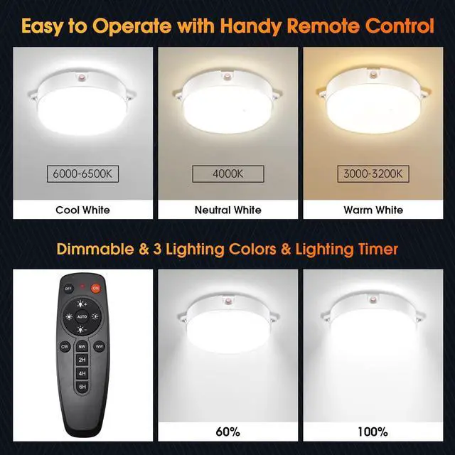 Alt view image 5 of 7 - Solar Shed Lights Indoor Outdoor 2 Pack, Brighter & Tricolor & Daytime Ceiling Light with ON/Off Switch & Remote, Dimm Waterproof Solar Barn Light for Porch, Shop, St, Carpot