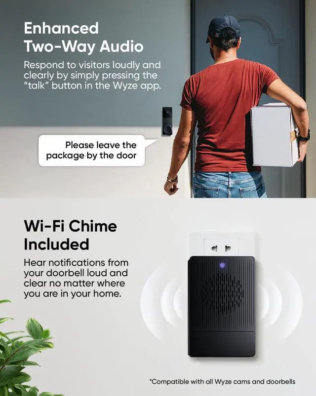 Alt view image 4 of 7 - Wireless Duo Cam Video Doorbell (Chime Included), Battery Powered, 2K Full HD Video, 2 Cameras (People and Package), 2-Way Audio, Color Night Vision
