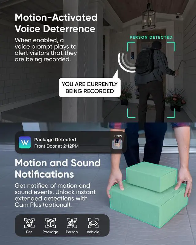 Alt view image 5 of 7 - Wireless Duo Cam Video Doorbell (Chime Included), Battery Powered, 2K Full HD Video, 2 Cameras (People and Package), 2-Way Audio, Color Night Vision