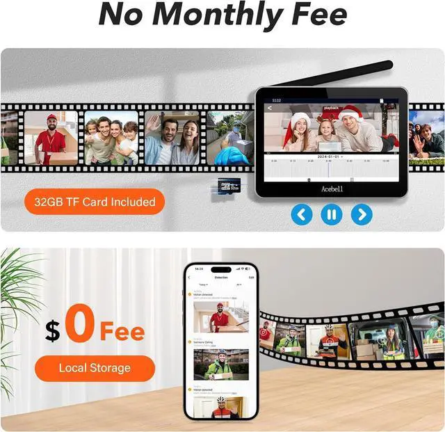 Alt view image 5 of 7 - Wireless Sm Video Doorbell Intercom System, WiFi 1080P Video Doorbell Camera with Monitor, Video Door Phone with 7''Touch Screen, Motion Detection, No Subscription, APP Control