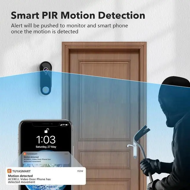 Alt view image 6 of 7 - Wireless Sm Video Doorbell Intercom System, WiFi 1080P Video Doorbell Camera with Monitor, Video Door Phone with 7''Touch Screen, Motion Detection, No Subscription, APP Control