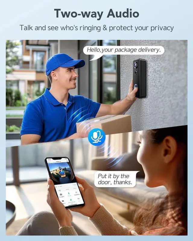 Alt view image 5 of 7 - Battery Doorbell, 180° Head-to-Toe Video, Live View with Two-Way Talk, No Monthly Fee, 2.4G Wi-Fi with Chime, Local/Cloud Storage, Human Detection, Compatible with Alexa & Google Home