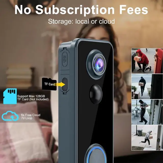 Alt view image 4 of 7 - Doorbell Camera Wireless, Head-to-Toe Video, 2K HD Live View, Two-Way Talk,Sm Video Doorbell with Chime,no Subscription,Battery Powered,Motion Detection &Alerts,Works with Alexa &Google(2.4G WiFi)
