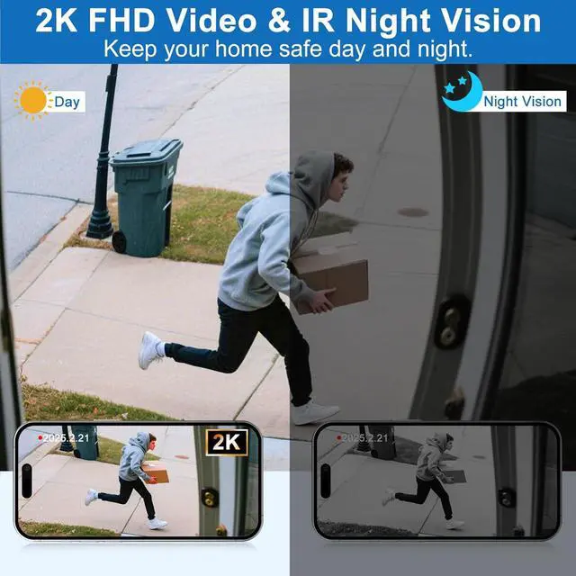 Alt view image 6 of 7 - Doorbell Camera Wireless, Head-to-Toe Video, 2K HD Live View, Two-Way Talk,Sm Video Doorbell with Chime,no Subscription,Battery Powered,Motion Detection &Alerts,Works with Alexa &Google(2.4G WiFi)