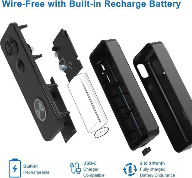 Alt view image 7 of 7 - Doorbell Camera Wireless, Head-to-Toe Video, 2K HD Live View, Two-Way Talk,Sm Video Doorbell with Chime,no Subscription,Battery Powered,Motion Detection &Alerts,Works with Alexa &Google(2.4G WiFi)