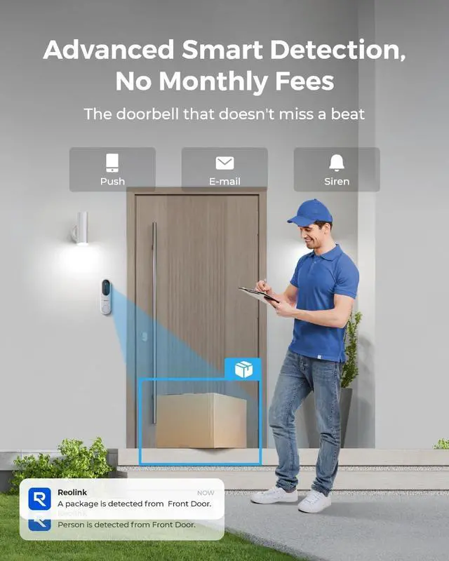 Alt view image 3 of 7 - Wireless Video Doorbell Camera, Battery Version, 2K 150°x150° Head-to-Toe View, 2.4/5 GHz Dual-Band WiFi, Person/Vehicle/Package Detection, Two-Way Talk, No Monthly Fees (Chime not Included)