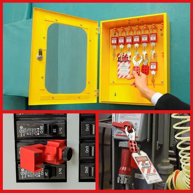 Alt view image 6 of 7 - Lockout Tagout Station Breaker Loto Kit Loto Hasps,Loto Tags,Circuit Breaker Lockout,Ball Valve Lockout,Electrical Plug Lockout,Steel C Lockout for Loto Station Lock Out Tag Out Kit