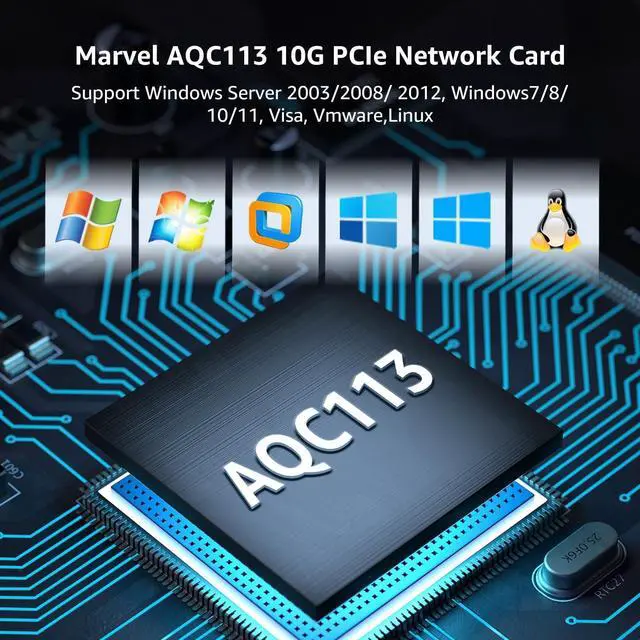 Alt view image 5 of 7 - 10G Base-T PCI-e Network Card, Marvell AQC113 Controller,  10Gb Ethernet Adapter Support WOL, 10Gbe RJ45 Port NIC Card, Windows10/11/Windows Server/Linux