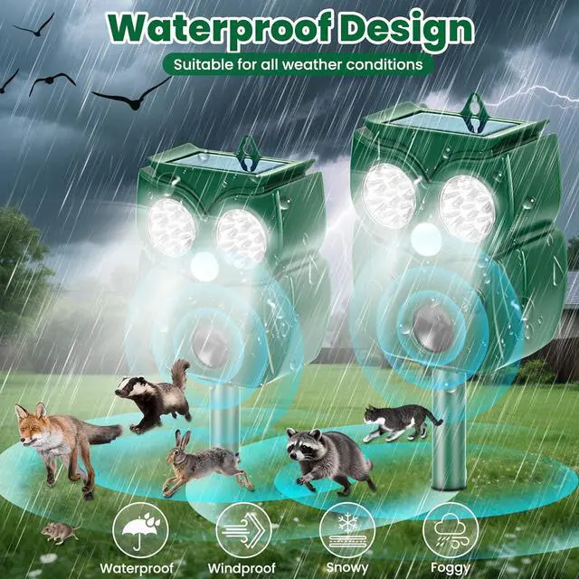 Alt view image 4 of 7 - Solar Ultrasonic Animal Repellent Outdoor, 4Pack Waterproof Deer Repellent Devices with RIP Motion Sensor, Cat Repellent with LED Flashing Lights, Raccoons, Skunks, Rits Deer Deterrent Outdoor