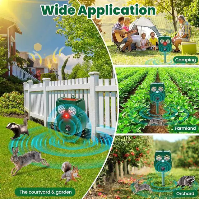 Alt view image 5 of 7 - Solar Ultrasonic Animal Repellent Outdoor, 4Pack Waterproof Deer Repellent Devices with RIP Motion Sensor, Cat Repellent with LED Flashing Lights, Raccoons, Skunks, Rits Deer Deterrent Outdoor