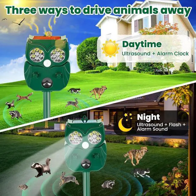 Alt view image 6 of 7 - Solar Ultrasonic Animal Repellent Outdoor, 4Pack Waterproof Deer Repellent Devices with RIP Motion Sensor, Cat Repellent with LED Flashing Lights, Raccoons, Skunks, Rits Deer Deterrent Outdoor