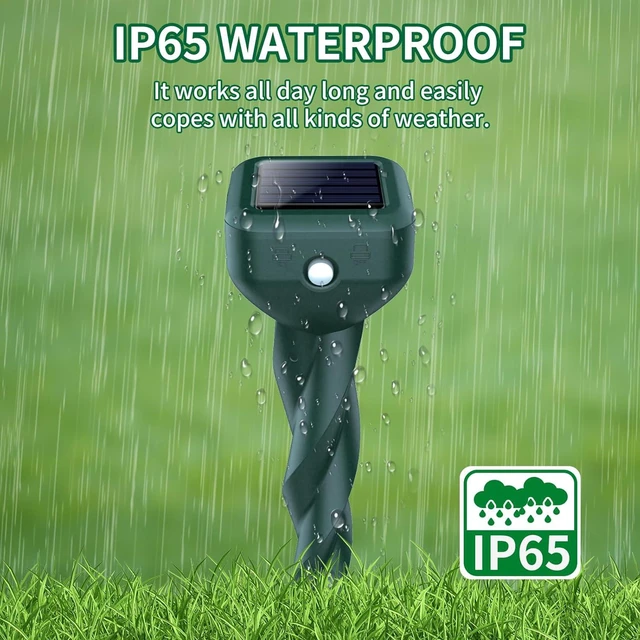 Alt view image 4 of 7 - 4 Pack Solar Powered Mole Repellent IP65 Waterproof Ultrasonic Stakes for Snake & Skunk, Rabbit, Gopher, Vole, Chipmunk, Deer, Groundhog in Lawns & Garden