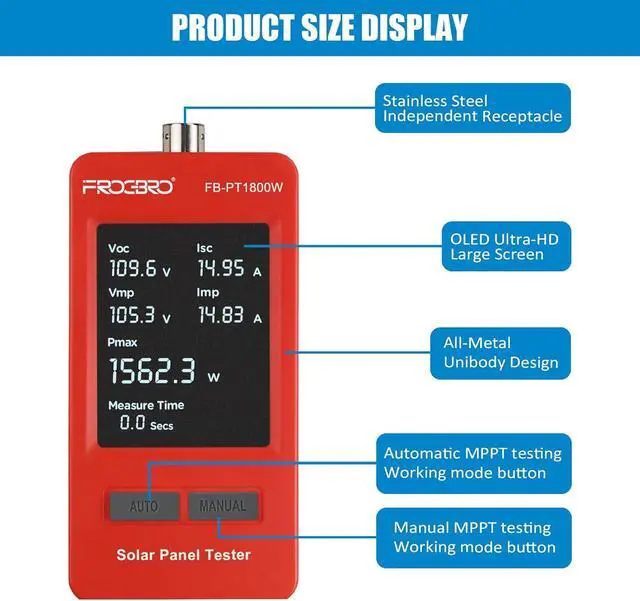 Alt view image 3 of 7 - 1800W Solar Panel Tester  PV Multimeter with Sm MPPT & HD OLED Display for Solar Panel Diagnostics and Data Analysis