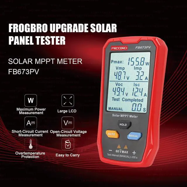 Alt view image 2 of 7 - Upgrade Solar Panel Tester Meter Photovoltaic Multimeter 800W, Solar MPPT Meter with Large Ultra Clear LCD, Sm MPPT Open Circuit Voltage Troubleshooting Utility Tool for Solar PV Testing