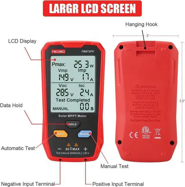 Alt view image 3 of 7 - Upgrade Solar Panel Tester Meter Photovoltaic Multimeter 800W, Solar MPPT Meter with Large Ultra Clear LCD, Sm MPPT Open Circuit Voltage Troubleshooting Utility Tool for Solar PV Testing