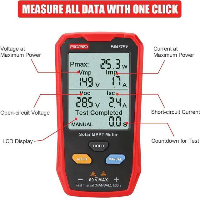 Alt view image 5 of 7 - Upgrade Solar Panel Tester Meter Photovoltaic Multimeter 800W, Solar MPPT Meter with Large Ultra Clear LCD, Sm MPPT Open Circuit Voltage Troubleshooting Utility Tool for Solar PV Testing