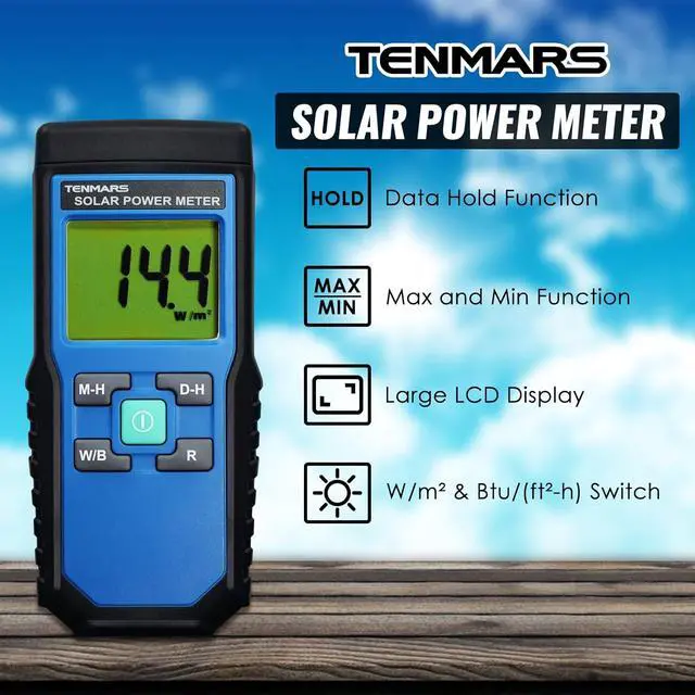 Alt view image 3 of 7 - Solar Power Meter, Handheld Solar Irradiance Meter Solar Energy Meter, Digital Solar Power Meter with 2000 W/m2, 634 BTU / (ft2 · h) Measu Range and MAX/MIN/Data Hold Function