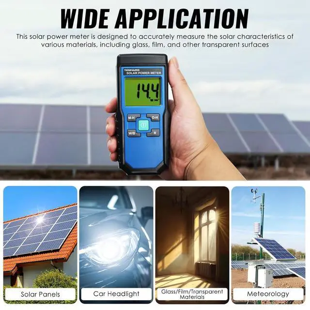 Alt view image 5 of 7 - Solar Power Meter, Handheld Solar Irradiance Meter Solar Energy Meter, Digital Solar Power Meter with 2000 W/m2, 634 BTU / (ft2 · h) Measu Range and MAX/MIN/Data Hold Function