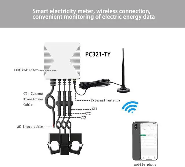 Alt view image 2 of 7 - Tuya App WiFi Sm Power Energy KWh Meter Monito 3 Phase Single Phase with 120A CT Clamp Transformer (16MM Diameter Hole) for Sm Home Voltage Current Power Energy Consumption Monitor Meter