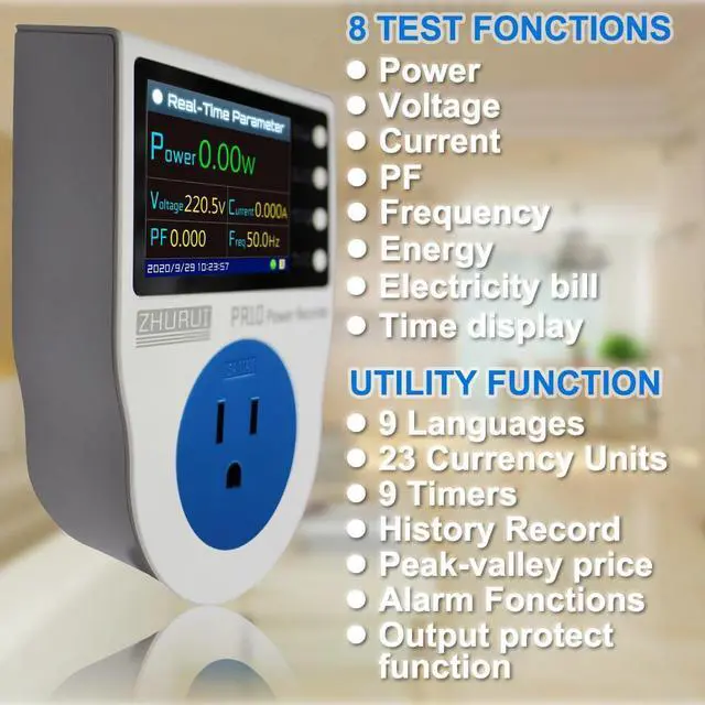 Alt view image 3 of 7 - PR10-E US15A Power Meter Plug/Home Power mete Socket/watt Meter/2.4 inch TFT Color LCD/0.5FS(New)