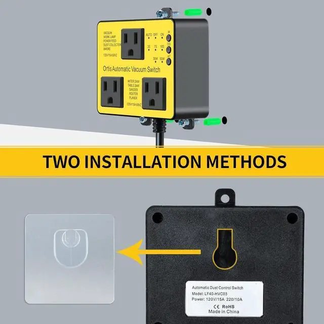 Alt view image 5 of 7 - Automatic Vacuum Switch with Extra Outlet for Using More Power Tools,  Dust Control Autoswitch Delay Vacuum On/Off to Prnt Circuit Overload and Tripping, Adjust Actuation Threshold, Yellow