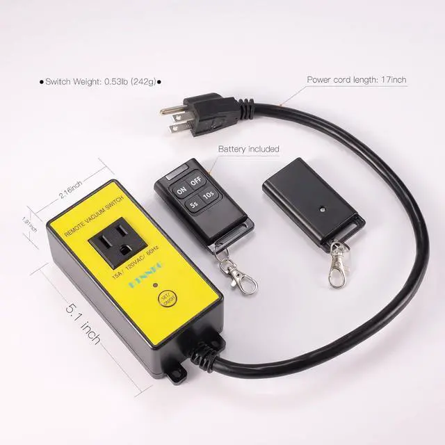 Alt view image 5 of 7 - Remote Automatic Vacuum Switch, 120V Wireless Dust Collector Ster Outlet, Auto On Off Switch with 2 Remotes, Support 5S 10S Delay(Continue Clea Debris)