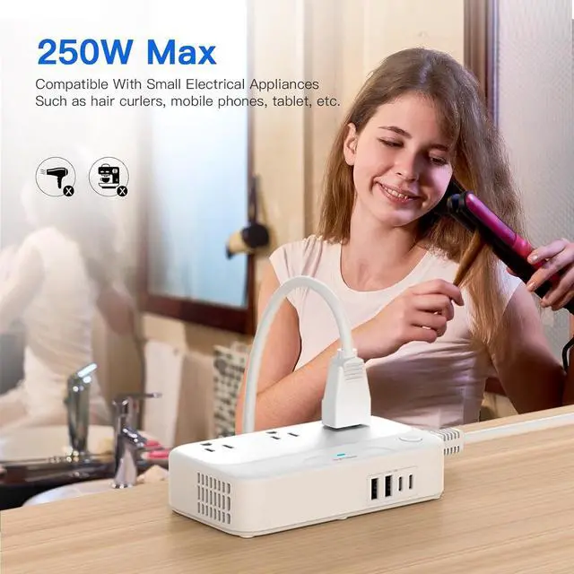 Alt view image 4 of 7 - Universal Voltage Converter us to Europe, 220v to 110v Power Travel Converter Combo, 250W Step Down European Adapter 220 to 110 for UK Italy, Transformer European Travel Plug for Curly Hair Stick