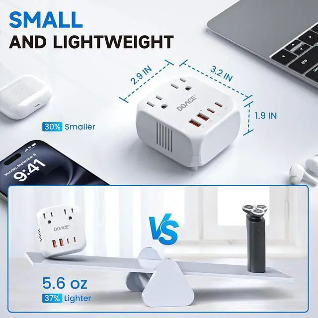 Alt view image 7 of 7 - Voltage Converter US to Europe, 2000W Power Converter European Travel Converter for Hair Dryer, 220V to 110V Converter, Power Converter Adapter Combo with 4 USB Ports, White