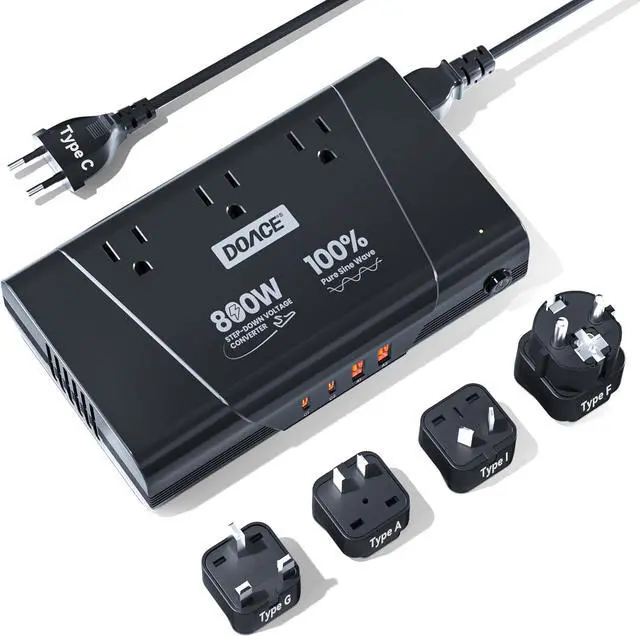 Main image of 800W Pure Sine Wave Voltage Converter US to Europe- 220V to 110V Converter for European Travel, Step Down Transformer w/ 35W PD USB for Hair Straightener Curler CPAP Toothbrush Laptop Cell Phone