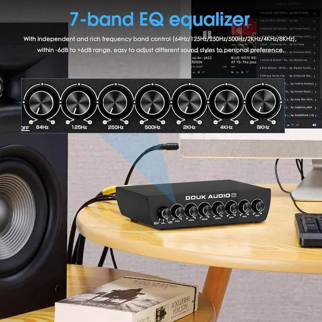 Alt view image 2 of 7 - 7 Band Equalizer Balanced EQ Audio Preamp with XLR RCA Input and Output for Home Stereo, Amplifier, Computer Speaker (T7)