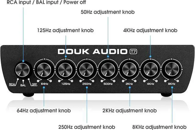 Alt view image 6 of 7 - 7 Band Equalizer Balanced EQ Audio Preamp with XLR RCA Input and Output for Home Stereo, Amplifier, Computer Speaker (T7)