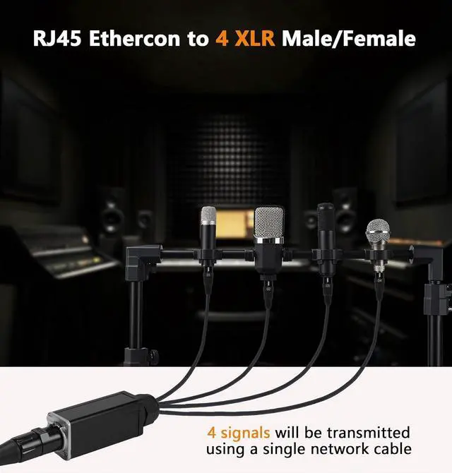 Alt view image 2 of 7 - XLR Snake C to Ethercon C, 4 Channel 3-pin Multi Network Snake Receiverwith Cat5/cat6 Network Snake Receiver, for Stage and Recording Studio,3 Feet (1 Male+1 Female)