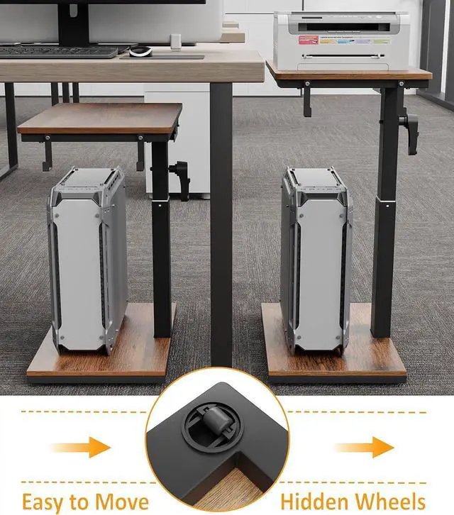 Alt view image 3 of 7 - Height Adjust Computer Tower Stand with Wheels and Charging Station,2-Tier PC Stand for Floor or Carpet,PC Holder Under Desk for ATX-Case,Office,Home,Gaming Room