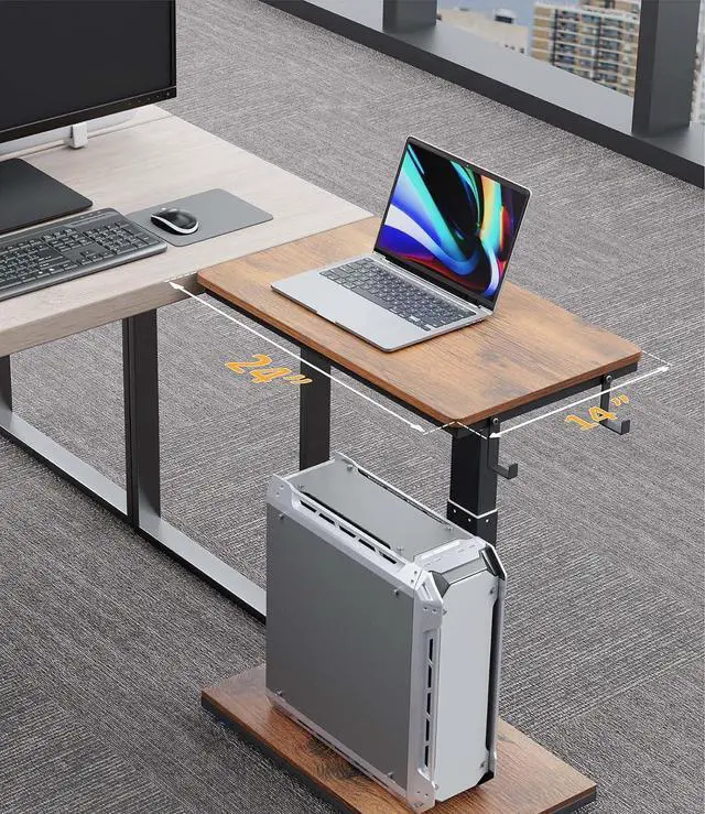 Alt view image 5 of 7 - Height Adjust Computer Tower Stand with Wheels and Charging Station,2-Tier PC Stand for Floor or Carpet,PC Holder Under Desk for ATX-Case,Office,Home,Gaming Room