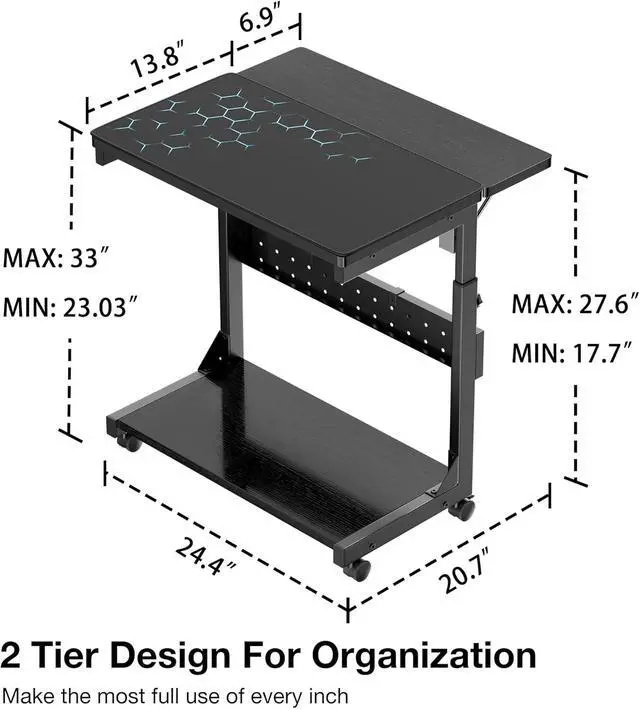 Alt view image 6 of 7 - Height Adjust Computer Tower Stand, 2-Tier PC Stand CPU Holder Under Desk Gaming Case C w/Rolling Wheels & Mouse Pad, Folding End T Mobile Laptop Desk